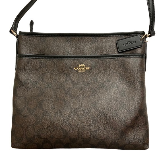 Coach F58297 Signature File Bag Crossbody Black Brown Signature C